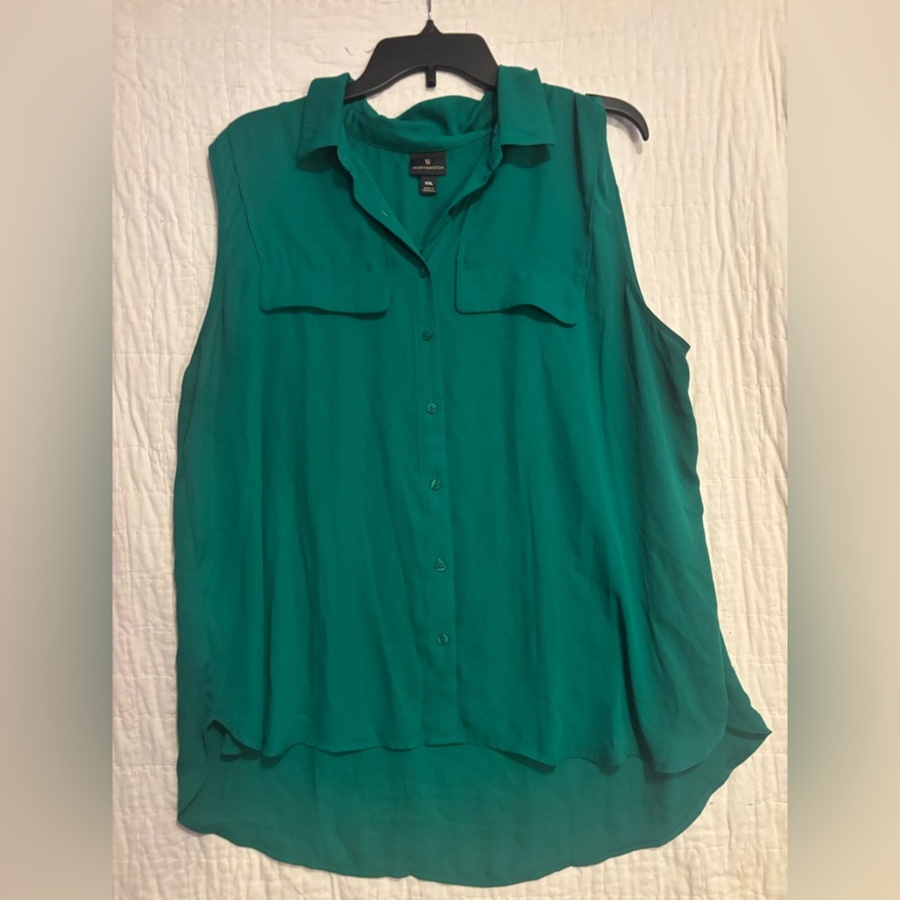 Worthington Boxy Green Notched Collar Blouse